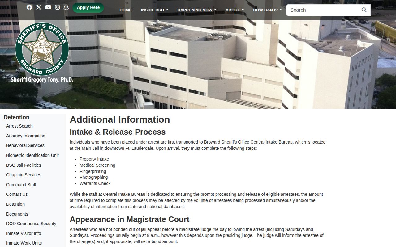 North Broward Bureau in the BSO county release system