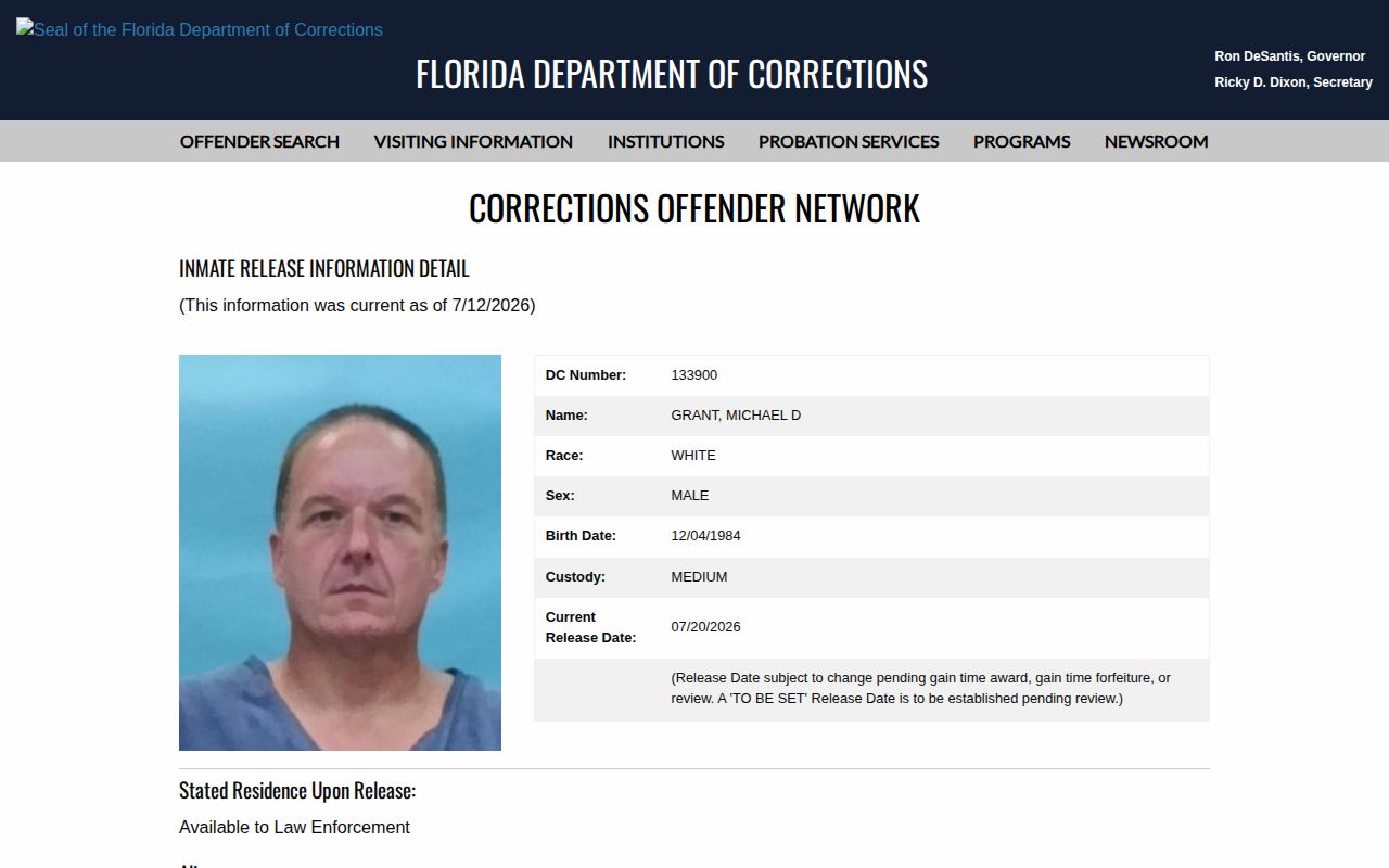 Broward County projected release date label and FDC warning