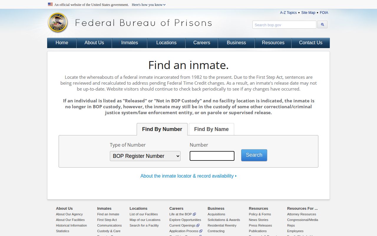 Federal Detention Center Miami BOP release locator fields