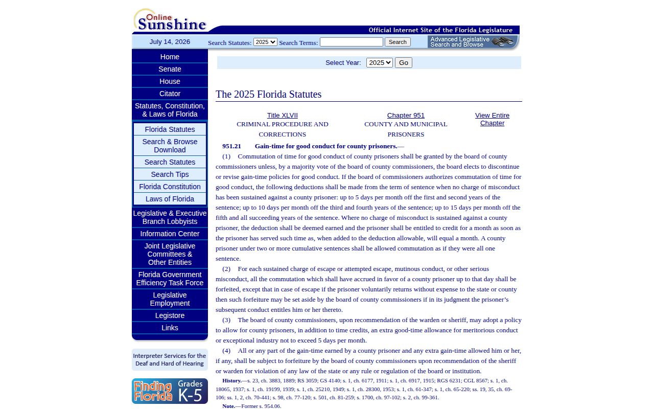 Broward County jail good-conduct release statute