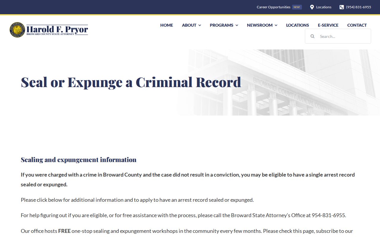 Broward County sealing and expunction help for release mugshots